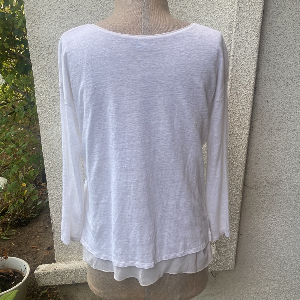 Vince 100% linen w/ silk bottom stunning crisp white blouse from Neiman Marcus - Picture 6 of 11